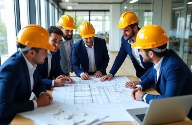 Albion Construction team collaborating on building plans